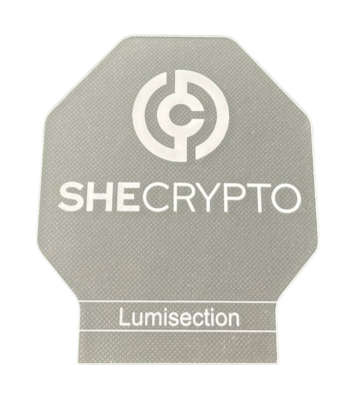 SheCrypto Lumisection product with logo on a gray background